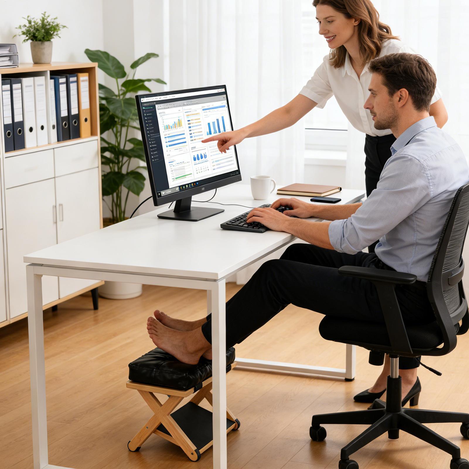 Office Footrest Cushion - Under Desk Foot Rest Wooden Double-Layer