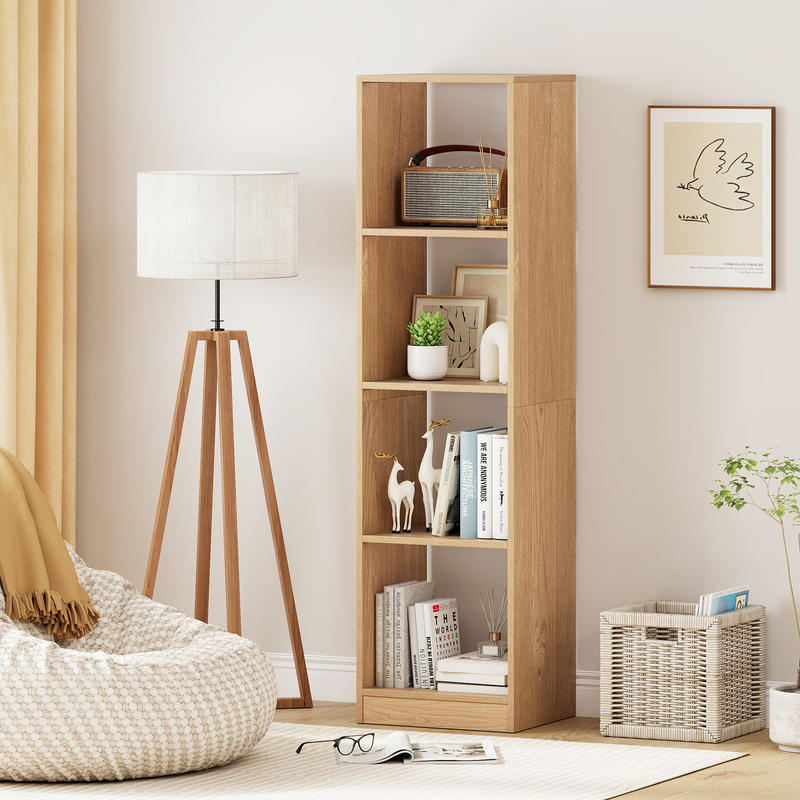 Bookshelf 5 Tier - 5 Tiers 4-Cube Narrow Bookshelf with