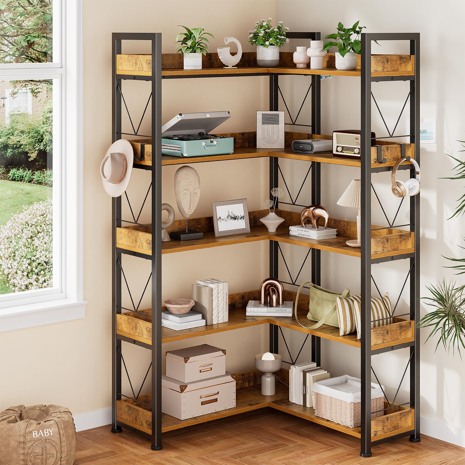 JHK 65 inch L Shaped Bookshelf - огляд і ціна Bookshelf 5 Tier