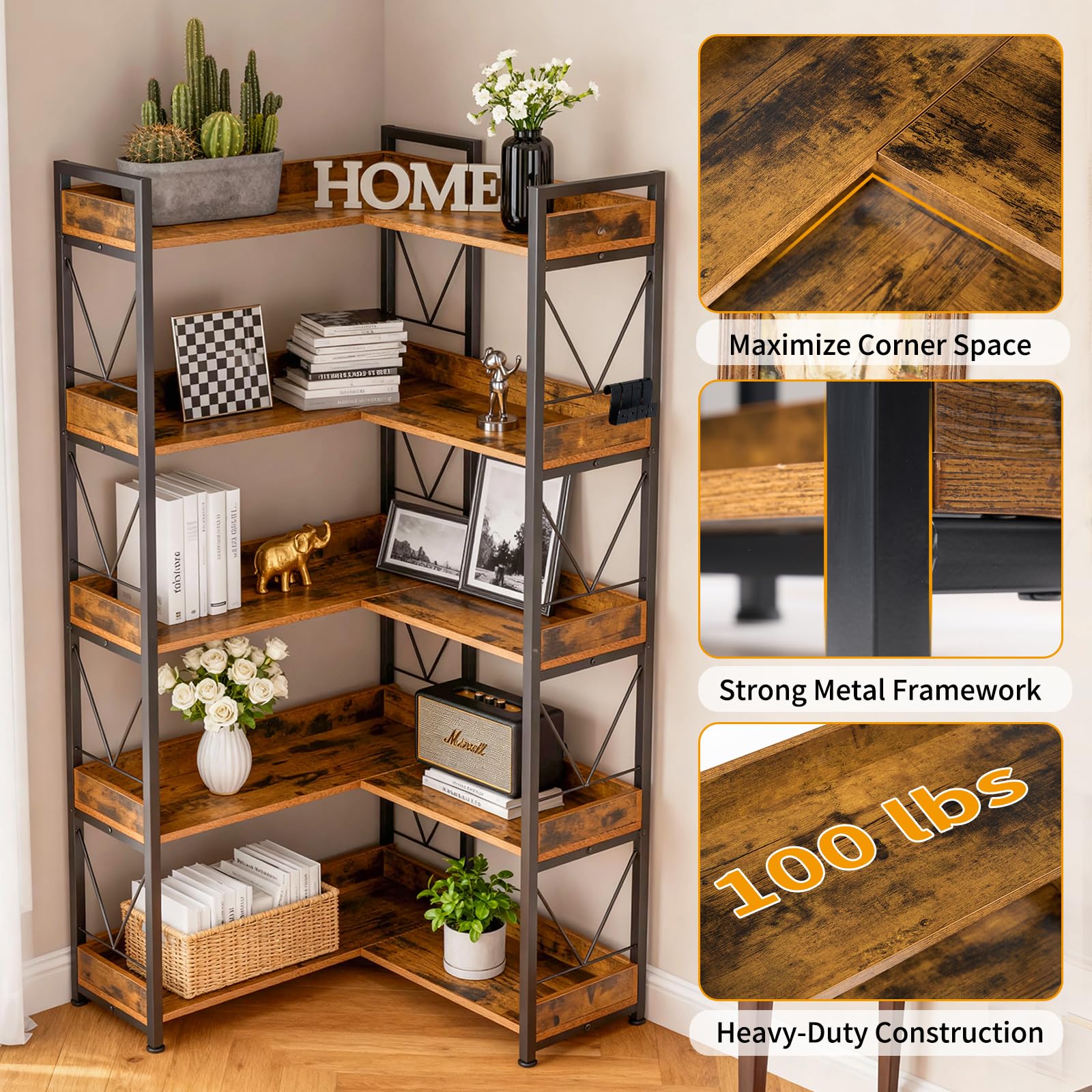 JHK 65 inch L Shaped Bookshelf - огляд і ціна Bookshelf 5 Tier