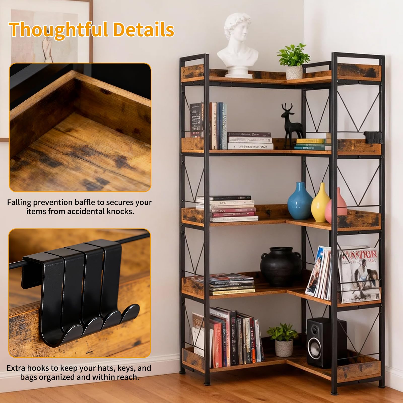 JHK 65 inch L Shaped Bookshelf - огляд і ціна Bookshelf 5 Tier