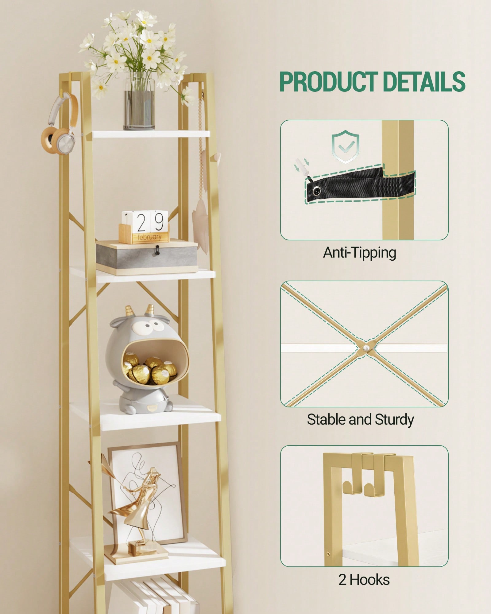 5 Tier Ladder Shelf Modern Gla - огляд і ціна Bookshelf 5 Tier